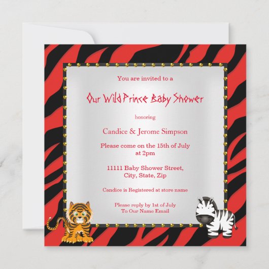 Oerwoud Wild Prince Baby shower Red Brunette Kaart (Achterkant)