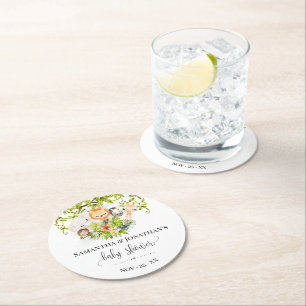 Oerwoud Wilde Baby Animals Tropisch Baby shower Ronde Kartonnen Onderzetter