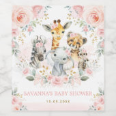  Oerwoud Wilde Baby Dieren Blush Roze Bloemen Wijn Etiket (Enkel label)