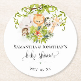Oerwoud Wilde Baby Dieren Tropisch Baby shower Ronde Kartonnen Onderzetter