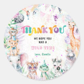 Oerwoud wilde dieren meisje dank u ronde sticker (Voorkant)