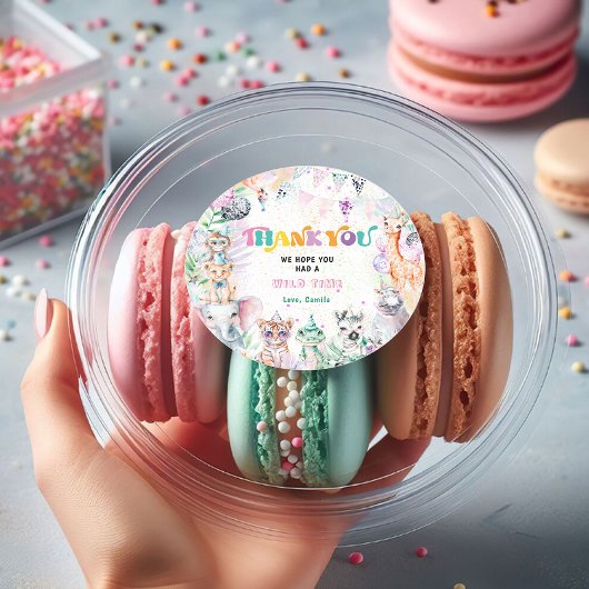 Oerwoud wilde dieren meisje dank u ronde sticker