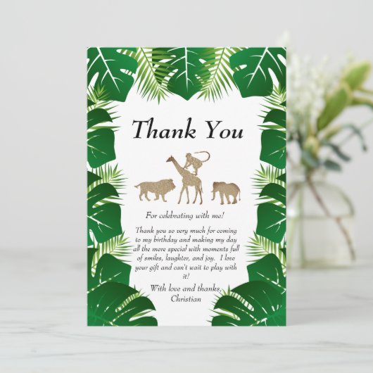 Oerwoud Wilde Een 1e verjaardag Dieren Hartelijk d Bedankkaart (Staand voorkant)