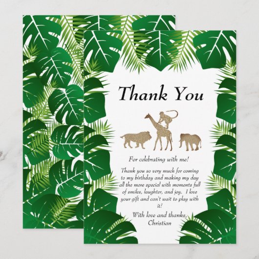 Oerwoud Wilde Een 1e verjaardag Dieren Hartelijk d Bedankkaart (Voorkant / Achterkant)