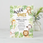 Oerwoud Wilde Eenheden 1e verjaardag Uitnodigings  Kaart (Staand voorkant)