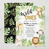 Oerwoud Wilde Eenheden 1e verjaardag Uitnodigings Kaart (Voorkant / Achterkant)