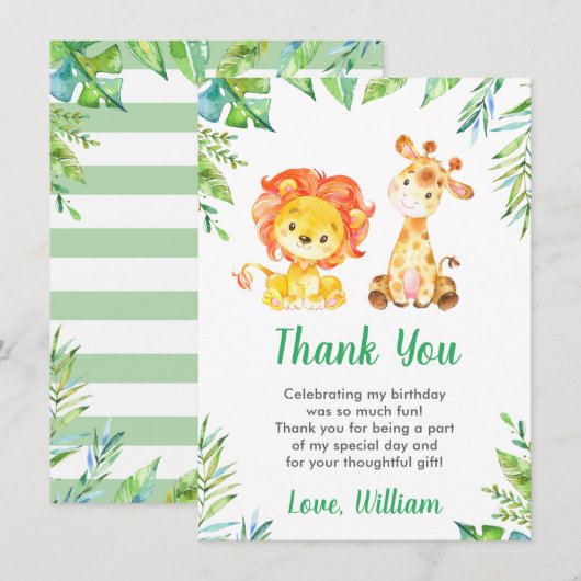 Oerwoud Wilde Safari Dieren Leeuw Kinder Jongen Ve Bedankkaart (Voorkant / Achterkant)