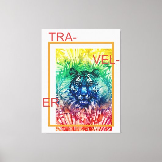 Oerwoud Wilde tijger Tropische bladeren Canvas Afdruk (Voorkant)