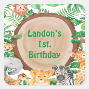 Oerwoud Woodland Safari Animals Birthday Party Vierkante Sticker