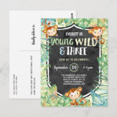 Oerwoud Young Wild and Three Birthday Party Briefkaart (Voorkant / Achterkant)