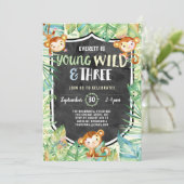 Oerwoud Young Wild and Three Birthday Party Kaart (Staand voorkant)