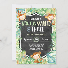 Oerwoud Young Wild and Three Birthday Party Kaart