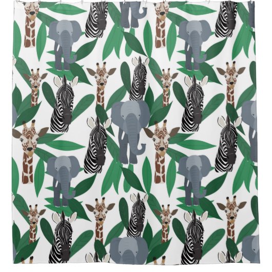 Oerwoud Zebra Elephant Giraffe Safari Animals Douchegordijn (Voorkant)