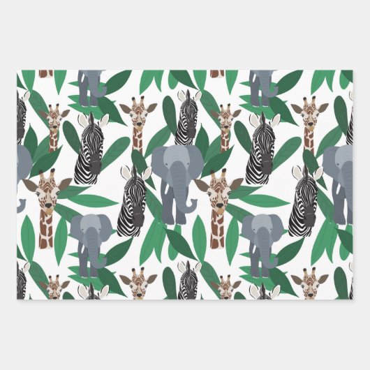 Oerwoud Zebra Elephant Giraffe Safari Animals Inpakpapier Vel (Voorkant 3)
