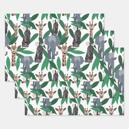Oerwoud Zebra Elephant Giraffe Safari Animals Inpakpapier Vel (Set)