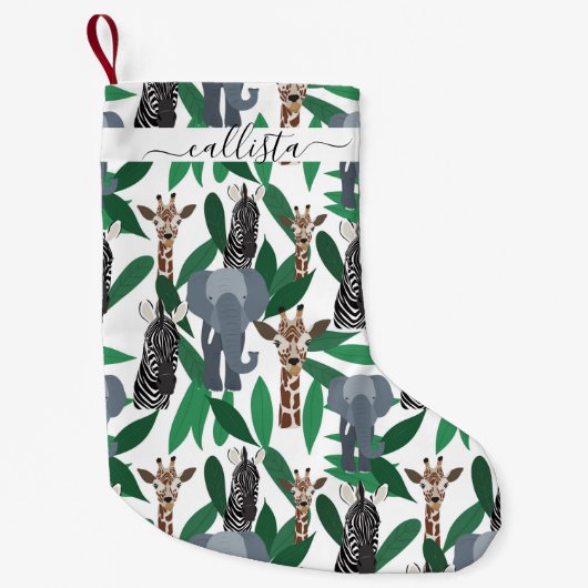 Oerwoud Zebra Elephant Giraffe Safari Animals Kleine Kerstsok (Voorkant)