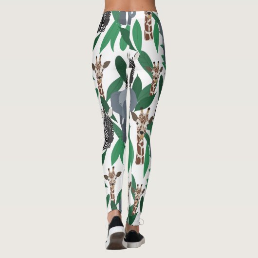 Oerwoud Zebra Elephant Giraffe Safari Animals Leggings (Achterkant)