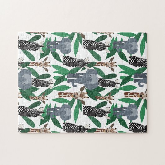 Oerwoud Zebra Elephant Giraffe Safari Animals Legpuzzel (Horizontaal)