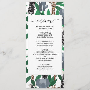 Oerwoud Zebra Elephant Giraffe Safari Animals Menu