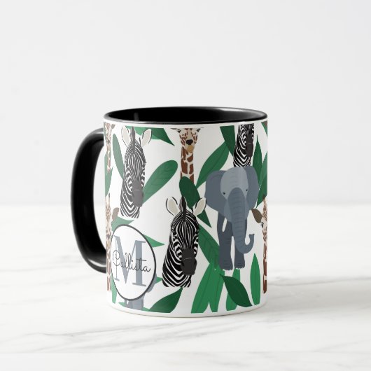 Oerwoud Zebra Elephant Giraffe Safari Animals Mok (Voorkant links)