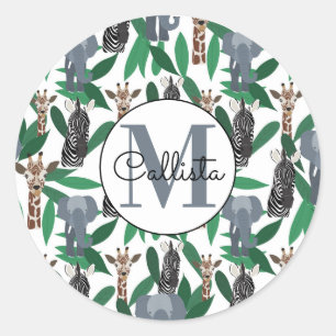 Oerwoud Zebra Elephant Giraffe Safari Animals Ronde Sticker