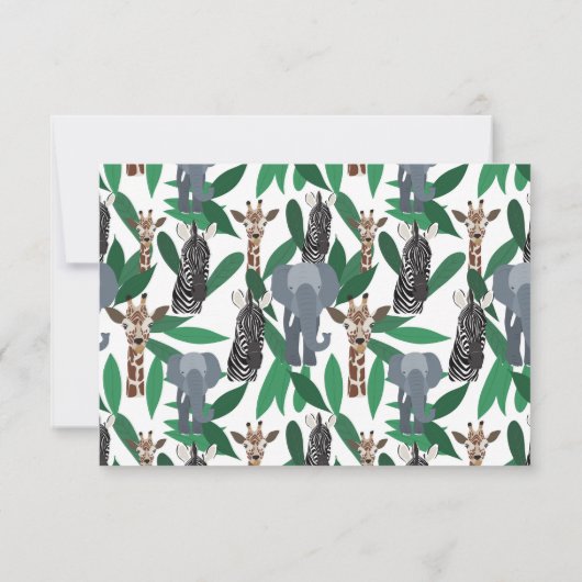 Oerwoud Zebra Elephant Giraffe Safari Animals Save The Date (Achterkant)