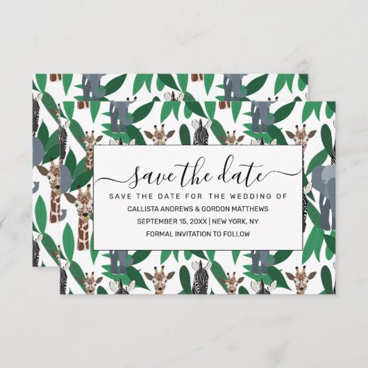 Oerwoud Zebra Elephant Giraffe Safari Animals Save The Date (Voorkant / Achterkant)