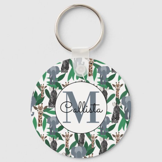 Oerwoud Zebra Elephant Giraffe Safari Animals Sleutelhanger (Voorkant)