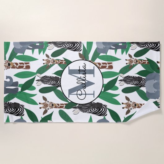 Oerwoud Zebra Elephant Giraffe Safari Animals Strandlaken (Voorkant)