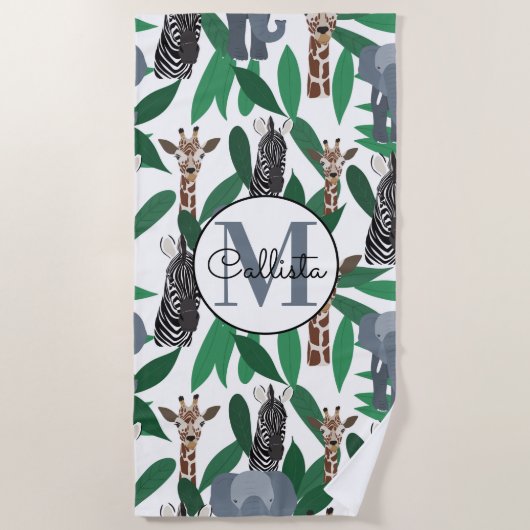 Oerwoud Zebra Elephant Giraffe Safari Animals Strandlaken (Voorkant)