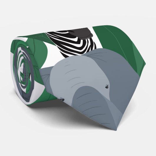 Oerwoud Zebra Elephant Giraffe Safari Animals Stropdas (Opgerold)