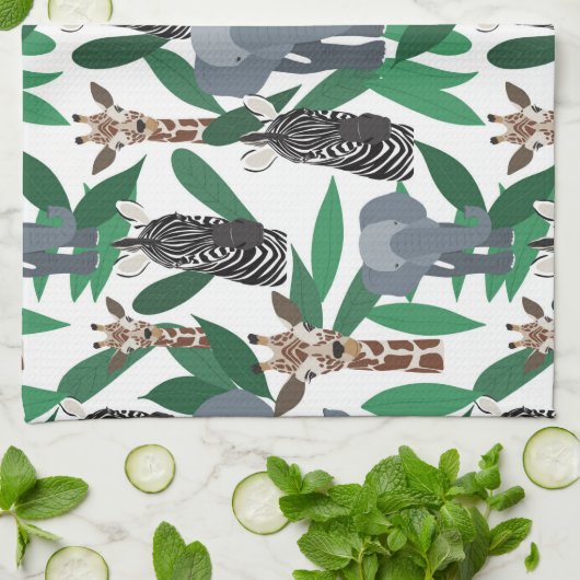 Oerwoud Zebra Elephant Giraffe Safari Animals Theedoek (Gevouwen)