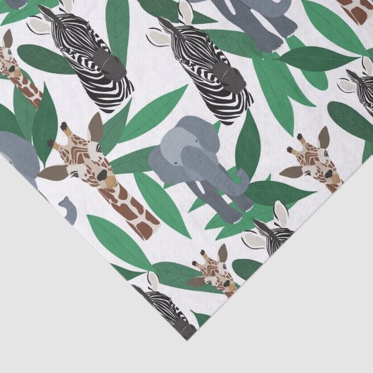 Oerwoud Zebra Elephant Giraffe Safari Animals Tissuepapier (Detail)