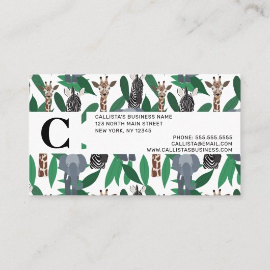 Oerwoud Zebra Elephant Giraffe Safari Animals Visitekaartje (Achterkant)