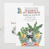 Oerwoud Zebra en Giraffe 3e verjaardag Kaart (Voorkant / Achterkant)