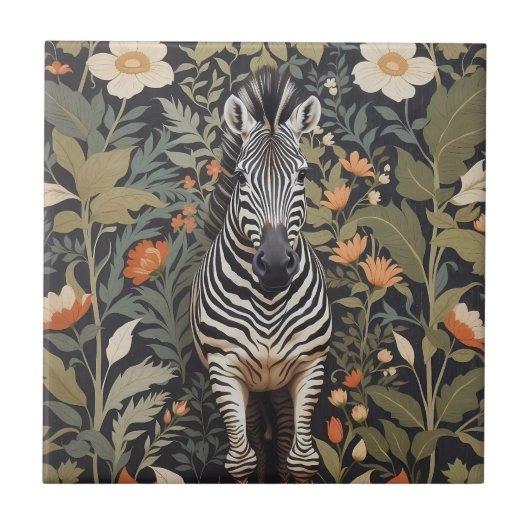 Oerwoud Zebra Floral Tegeltje (Voorkant)