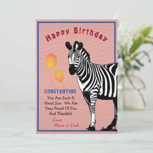 Oerwoud Zebra Happy Birthday Kaart (Staand voorkant)