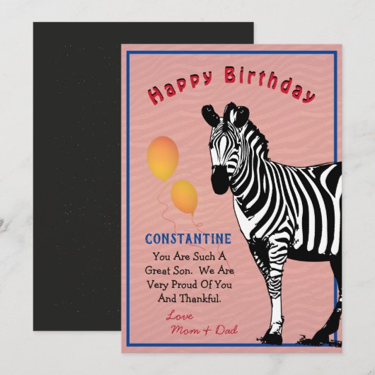 Oerwoud Zebra Happy Birthday Kaart (Voorkant / Achterkant)