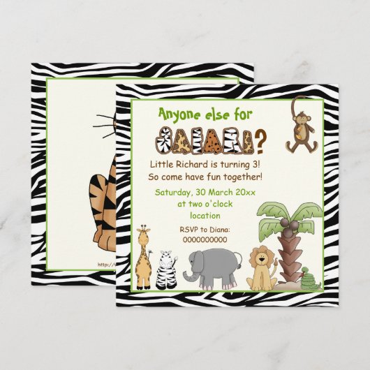 Oerwoud zebra safari kinderfeestje kaart (Voorkant / Achterkant)