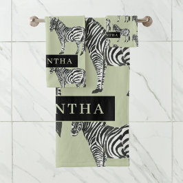 Oerwoud Zebra Wilde Patroon & Aangepaste Naam Bad Handdoek
