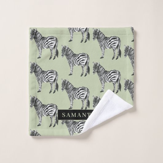 Oerwoud Zebra Wilde Patroon & Aangepaste Naam Bad Handdoek (Wasdoekje)
