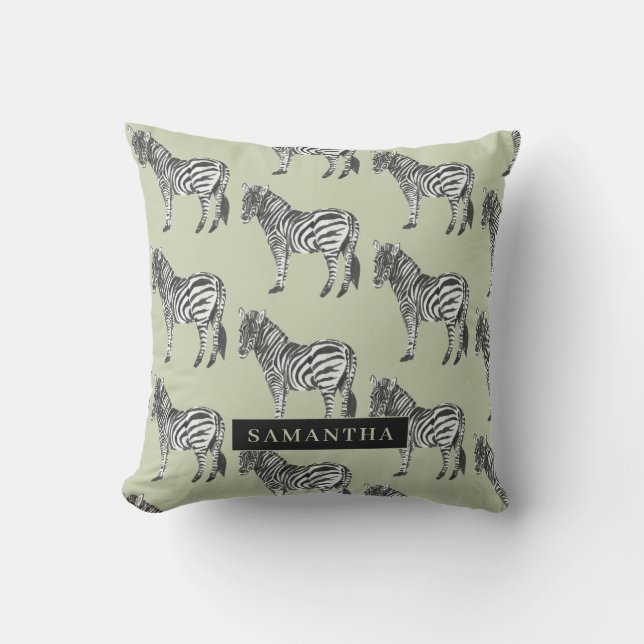 Oerwoud Zebra Wilde Patroon & Aangepaste Naam Buitenkussen (Voorkant)