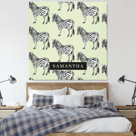 Oerwoud Zebra Wilde Patroon & Aangepaste Naam Canvas Afdruk (Insitu (Slaapkamer))