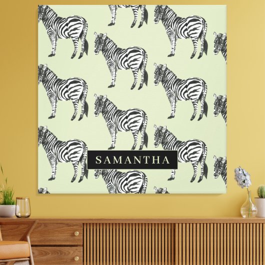 Oerwoud Zebra Wilde Patroon & Aangepaste Naam Canvas Afdruk (Insitu (Woonkamer))