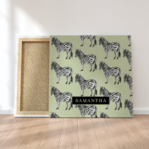 Oerwoud Zebra Wilde Patroon & Aangepaste Naam Canvas Afdruk