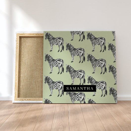 Oerwoud Zebra Wilde Patroon & Aangepaste Naam Canvas Afdruk