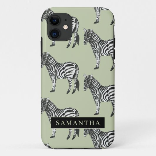 Oerwoud Zebra Wilde Patroon & Aangepaste Naam Case-Mate iPhone Case (Achterkant)
