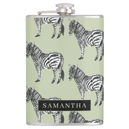 Oerwoud Zebra Wilde Patroon & Aangepaste Naam Heupfles (Voorkant)