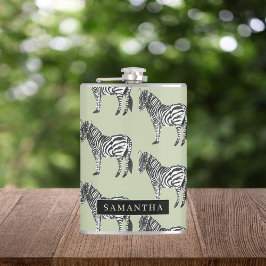 Oerwoud Zebra Wilde Patroon & Aangepaste Naam Heupfles