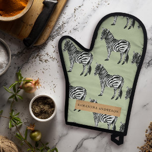 Oerwoud Zebra Wilde Patroon & Aangepaste Naam Ovenwant & Pannenlap Set